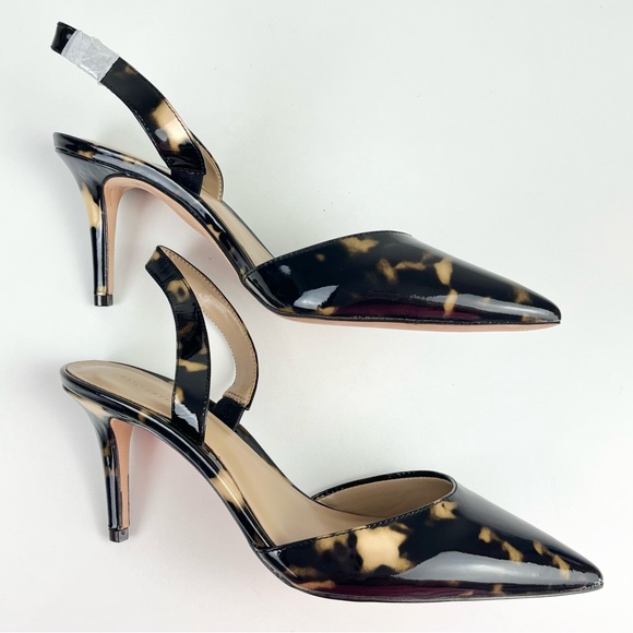NWOB ANN TAYLOR Genuine Patent Leather Tortoiseshell Pointy Toe Slingback Heels - Picture 5 of 12